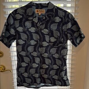 Blue Casual Button Down Shirt with Paisley Design